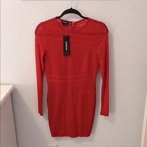 Bebe Red Long Sleeve Dress